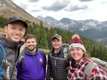 Patrick Stordahl and friends hiking in the mountains